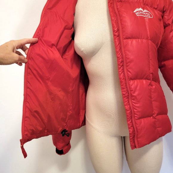 DOWN Jacket RED Montana Mountaineering HOOD Small - Picture 9 of 15